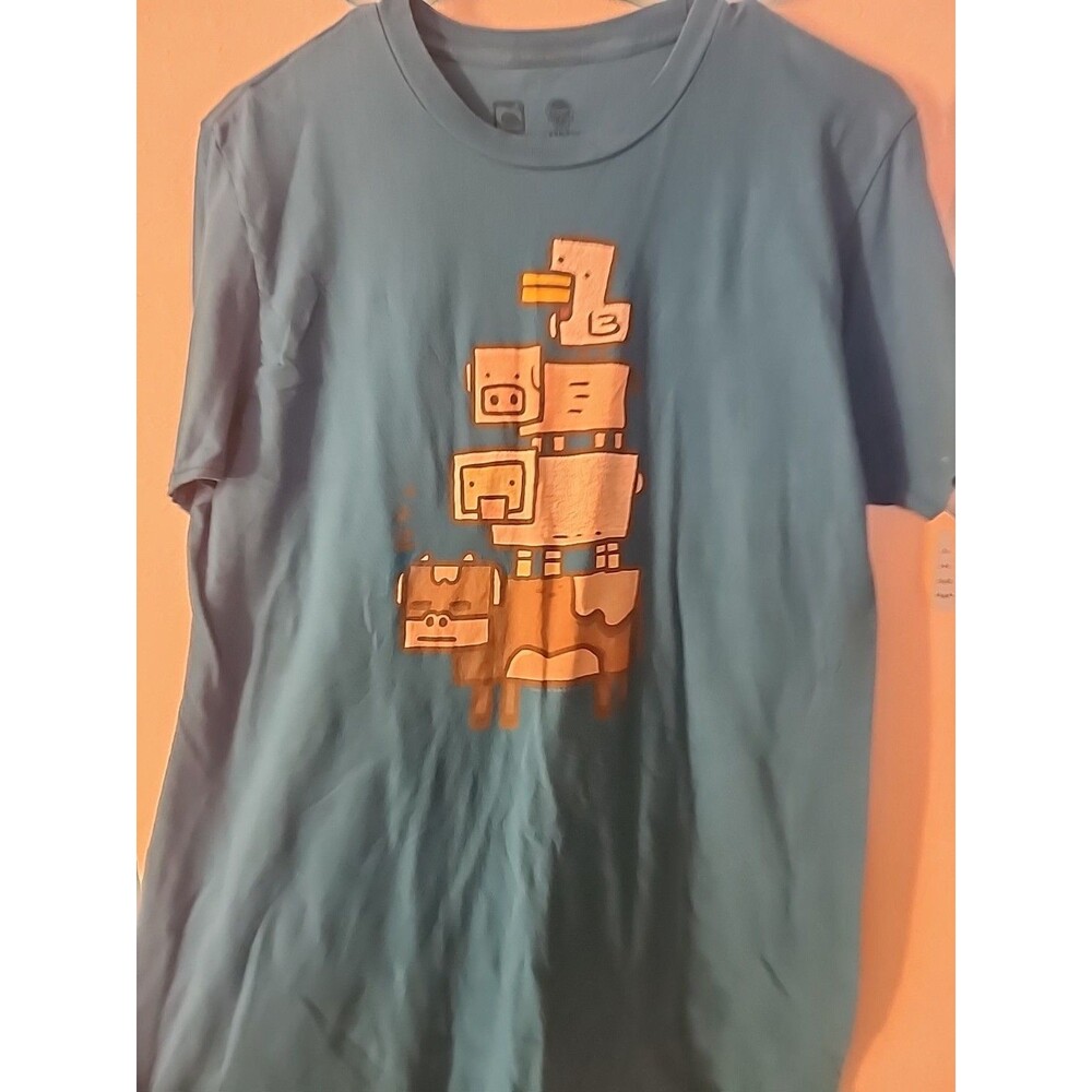 Minecraft Mens Blue Pixel Image Gamer Shirt  Medium